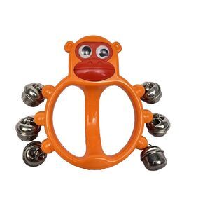 VTG 1980 Bambina Japan Monkey Hand Bell Jingle Orange Child's Rhythm Instrument